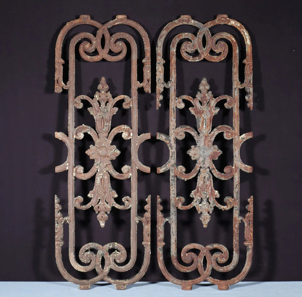 32" Tall Pair of Large French Antique Cast Iron Window Grilles Panels
