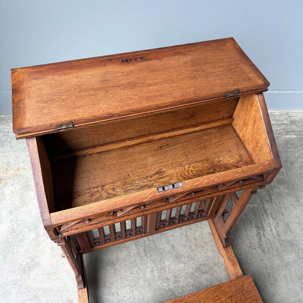 Antique French Gothic Revival Oak Wood Prie Dieu/Kneeler/Prayer Christianity