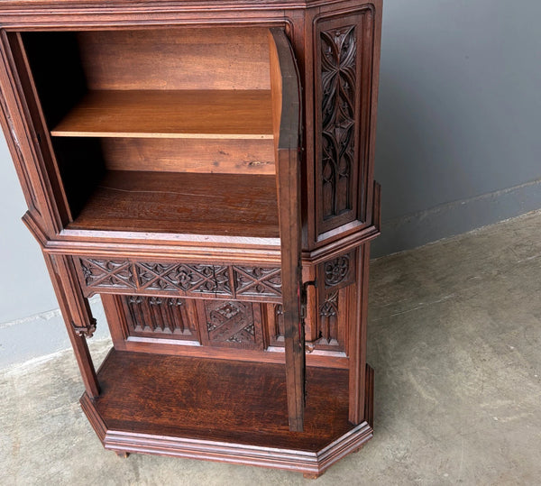 Antique French Gothic Revival Cabinet/Console/Sideboard,Highly Carved Oak Wood