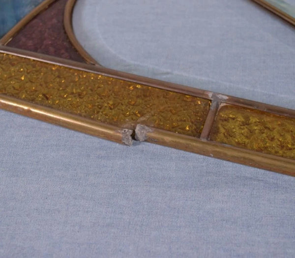 Pair of Vintage French Art Deco Stained Glass Panels with Copper Frames