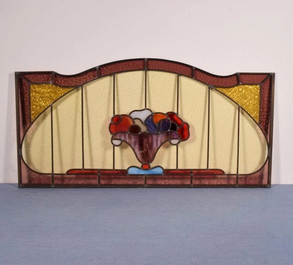 30" Wide Vintage French Art Deco Stained/Leaded Glass Panel with Flowers