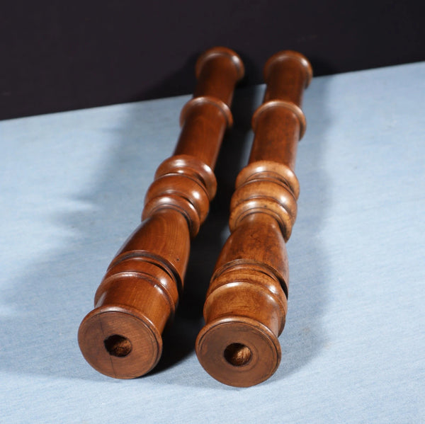 23" Tall Pair of French Antique Solid Walnut Wood Posts/Pillars/Trim Salvage