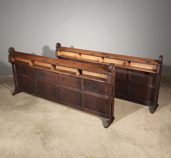 Pair of 79" Long Antique Gothic Revival Solid Oak Wood Prayer Church Rails