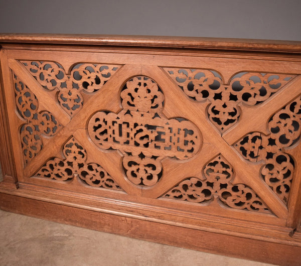 Pair of 59" Long Antique Gothic Revival Oak Wood Prayer Rails With Storage