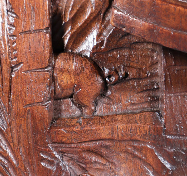 Antique French Solid Walnut Wood Highly Carved Panel w/Woman Feeding Chickens