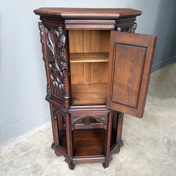 Vintage French Gothic Revival Cabinet/Console/Sideboard, Highly Carved Oak Wood