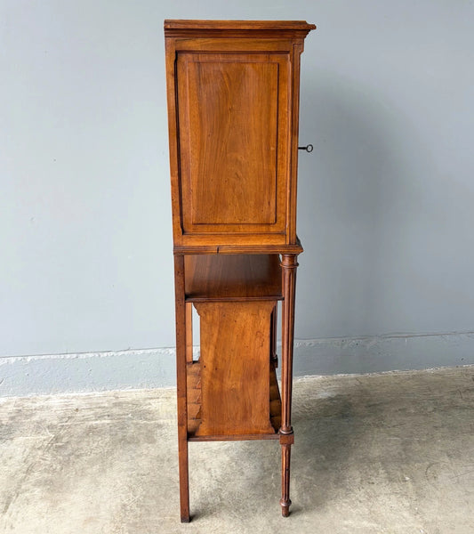 French Antique Narrow Walnut Bookcase/Display Case with Locking Door