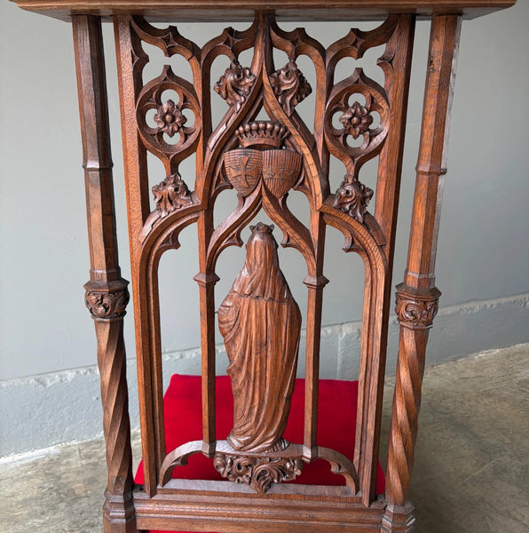 Antique French Solid Oak Wood Church Prie Dieu/Kneeler Christian Highly Carved