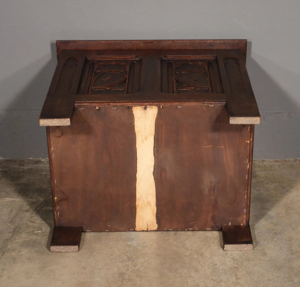 24" Wide Vintage French Gothic Chest/Trunk in Oak Wood With Carvings
