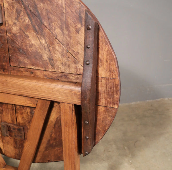 Antique French Solid Oak and Ash Wood Rustic Wine Tasting Table with Tilt Top