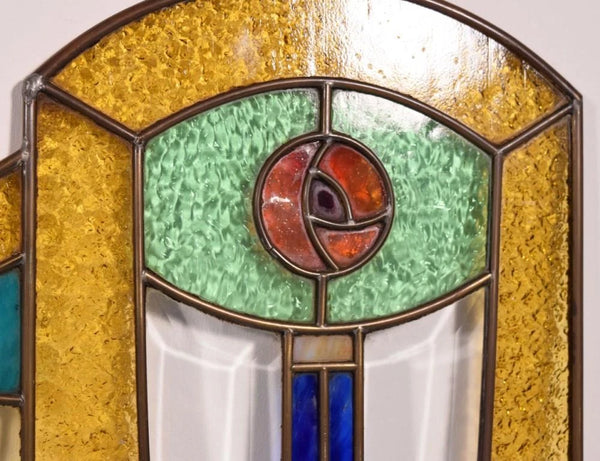 Pair of Vintage French Art Deco Stained Glass Panels with Copper Frames