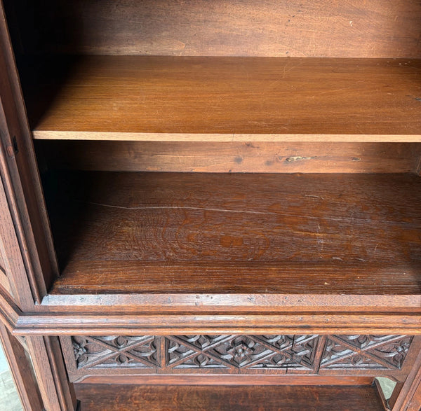 Antique French Gothic Revival Cabinet/Console/Sideboard,Highly Carved Oak Wood