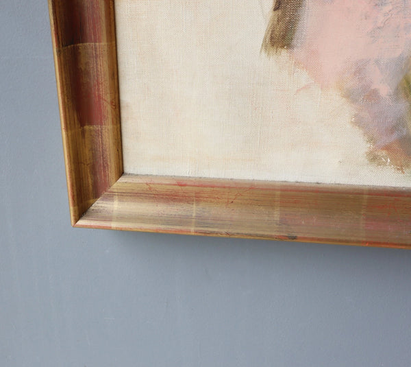 Large Framed Vintage Oil on Canvas Painting of a Nude Woman