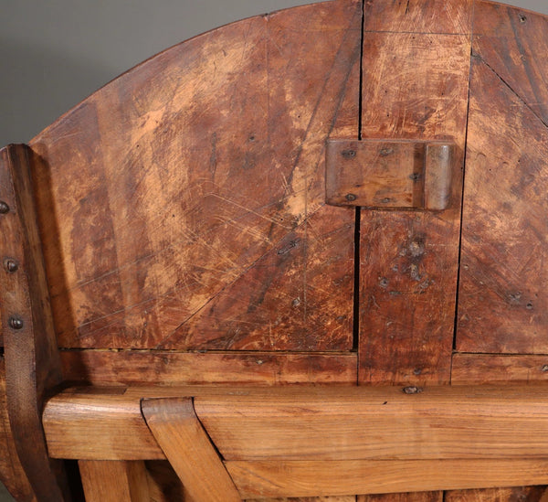 Antique French Solid Oak and Ash Wood Rustic Wine Tasting Table with Tilt Top