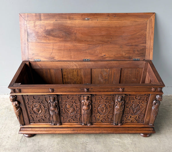 Antique French Renaissance Chest/Trunk/Sideboard Solid Walnut Detailed Carvings