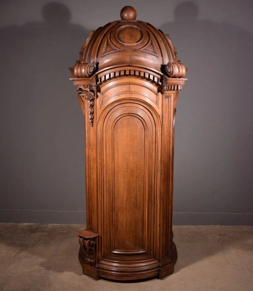 93" Tall Antique French Solid Oak Church Statuary Cabinet with Rotating Door