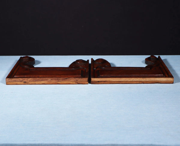 Pair of 11" Tall French Antique Carved Solid Oak Wood Brackets Trim Pieces
