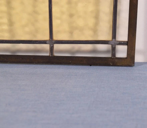 Brass Framed Antique French Stained Glass Panel with Mountain Pass Scene