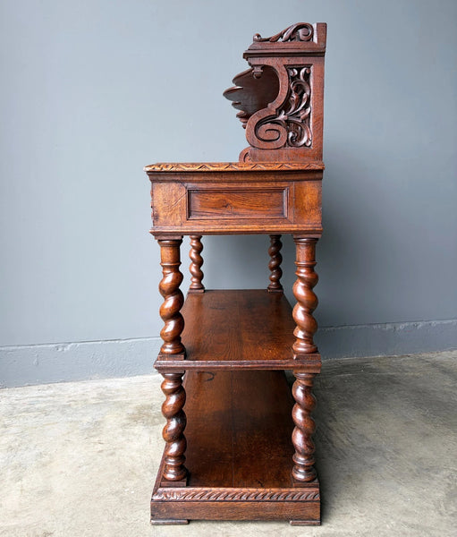 Antique French Renaissance Sideboard/Buffet in Solid Oak Highly Carved Wood