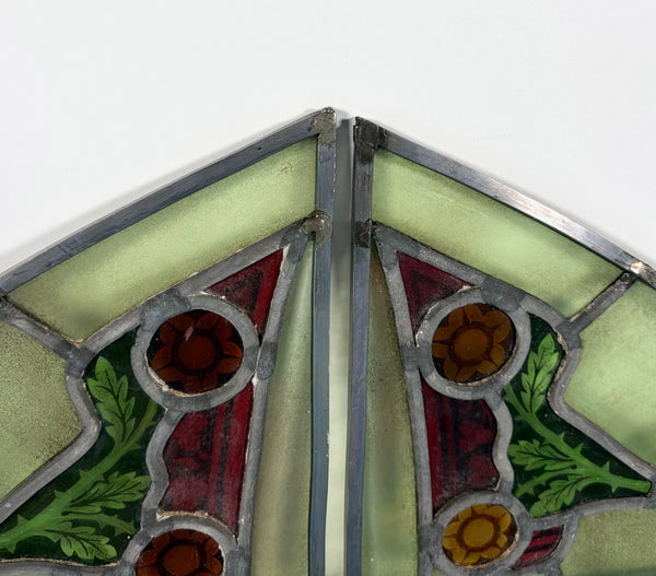 9" Tall Antique Pair of Belgian Stained/Leaded Glass Panels by B. Bardenhewer