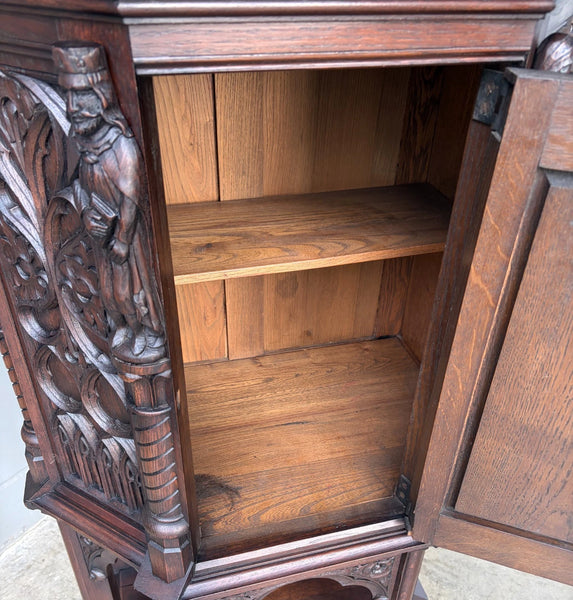 Vintage French Gothic Revival Cabinet/Console/Sideboard, Highly Carved Oak Wood