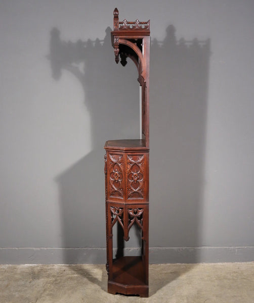 88" Tall Antique French Walnut Gothic Cabinet/ Cupboard/ Display Stand/Pedestal