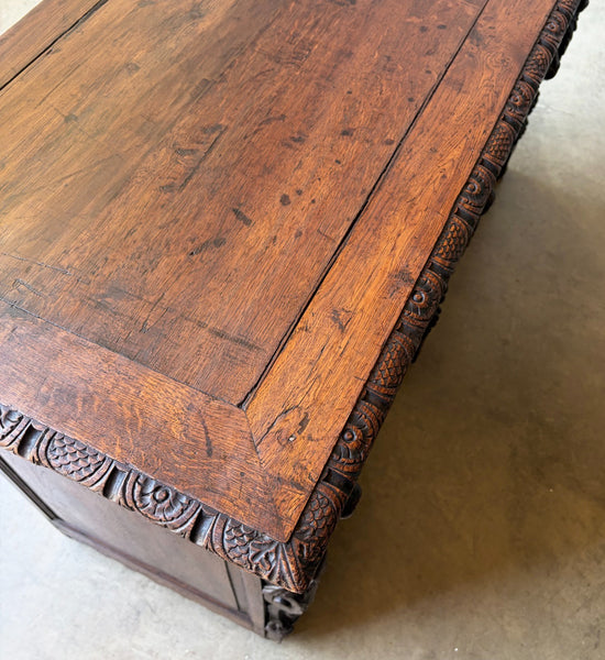 1700's Antique French Renaissance Sideboard in Solid Wood Oak Highly Carved