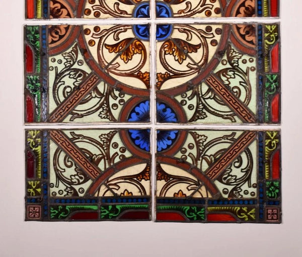 59" Tall Impressive Antique French Stained Glass Church Window Early 1800's
