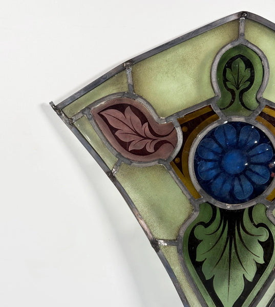 16" Tall Antique Belgian Stained/Leaded Glass Panel by Bertrand Bardenhewer