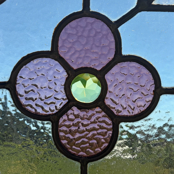 38" Tall Antique French Stained/Leaded Glass Panel w/Griffin and Uranium Glass