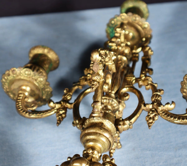 19" Tall Pair of Antique French Gilded Bronze Candelabra Candlesticks
