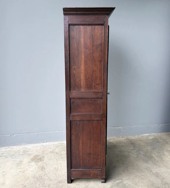 71" Tall French Antique Breton Cabinet in Solid Chestnut Wood w/Carved Figures
