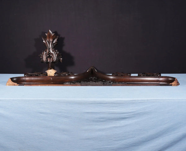 59" Wide Antique French Gothic Revival Crest/Pediment in Solid Walnut & Oak Wood