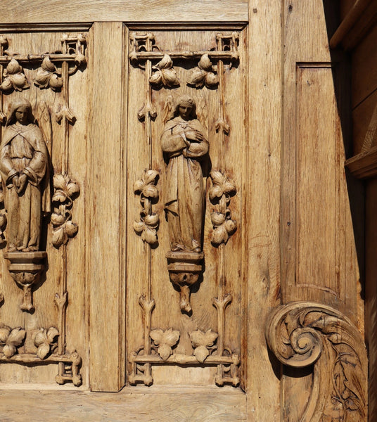 84" Wide Antique French Renaissance Revival Altar/ Tabernacle Highly Carved Oak