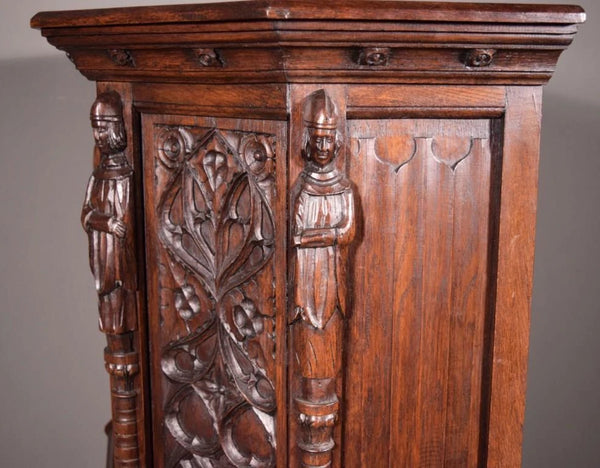 Vintage French Gothic Revival Cabinet/ Console/ Sideboard, Highly Carved Oak Wood