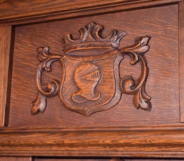 82" Large Vintage Renaissance Revival Oak Fireplace Surround/Mantel w/Figures