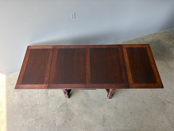 Vintage French Gothic Dining Table in Solid Oak Wood with Highly Detailed Base