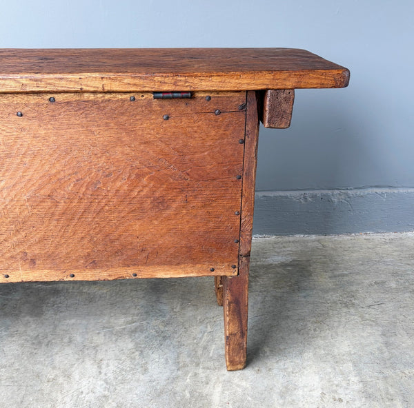Antique French Gothic Revival Solid Oak Wood Storage Bench/Settee/Chair Rustic