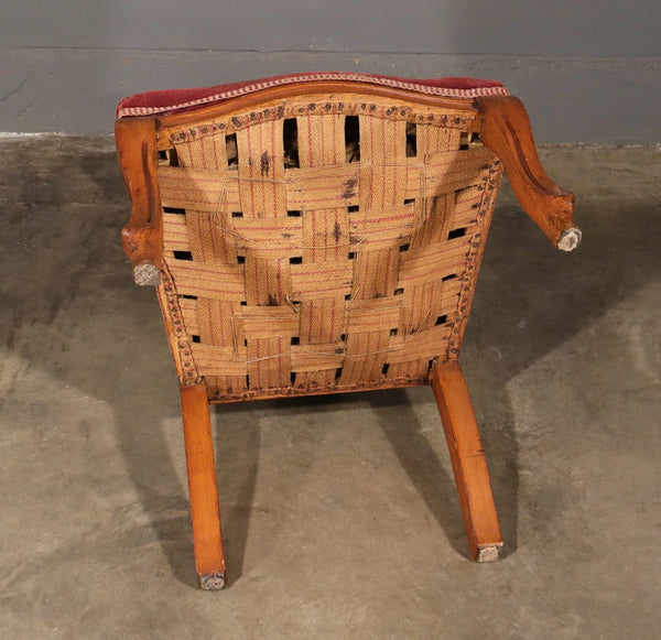 Antique French Gothic Revival Solid Oak Upholstered Prayer Chair (Prie Dieu)