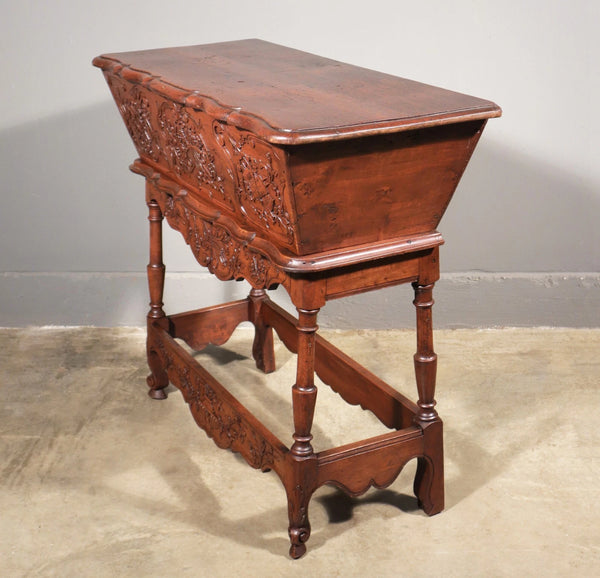 Antique French Petrin (Dough Box) in Highly Carved Solid Walnut and Pine Wood
