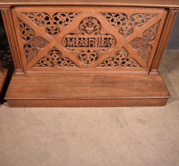 Pair of 59" Long Antique Gothic Revival Oak Wood Prayer Rails With Storage