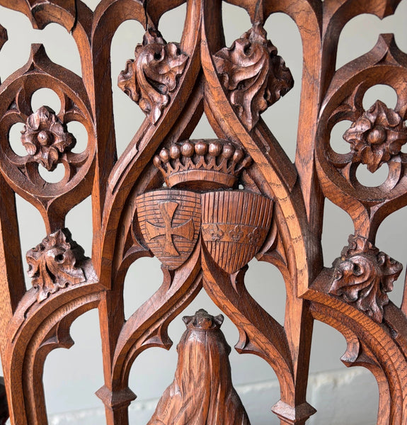 Antique French Solid Oak Wood Church Prie Dieu/Kneeler Christian Highly Carved