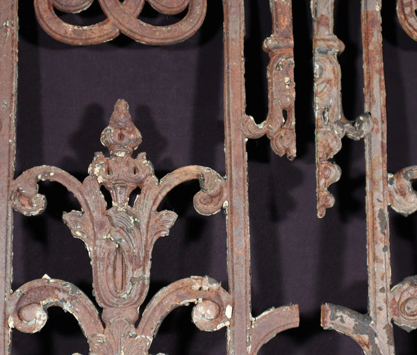 32" Tall Pair of Large French Antique Cast Iron Window Grilles Panels