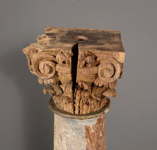 Antique French Solid Oak Highly Carved Corinthian Fireplace Side Pillars Rustic