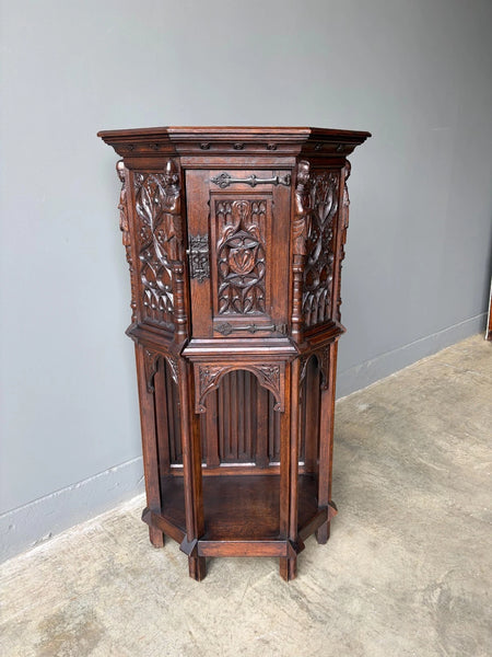 Vintage French Gothic Revival Cabinet/Console/Sideboard, Highly Carved Oak Wood