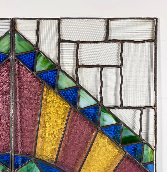 43" Tall Pair of Antique French Art Deco Stained Glass Window Panels