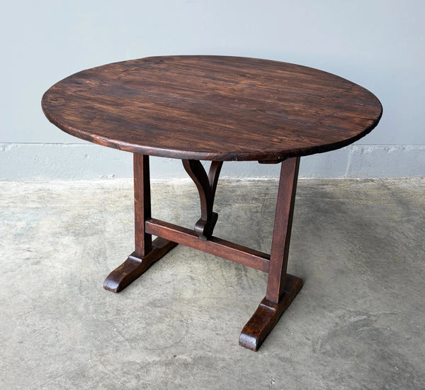 Antique French Solid Oak and Pine Rustic Wood Wine Tasting Table with Tilt Top