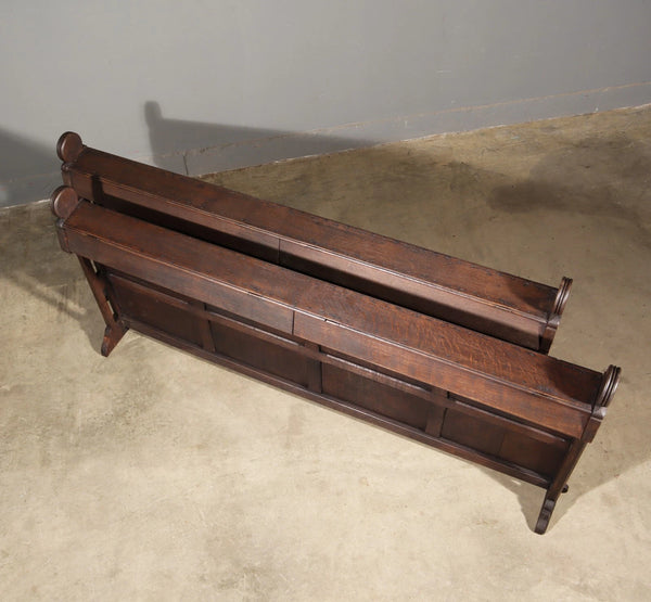 Pair of 79" Long Antique Gothic Revival Solid Oak Wood Prayer Church Rails
