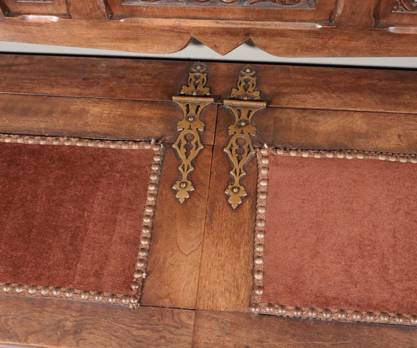Antique French Gothic Revival Walnut Wood Bench/Settee/Chair Highly Carved