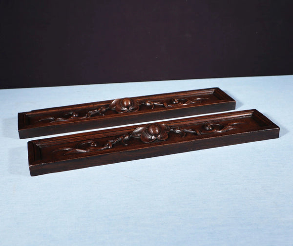 20" Wide Pair of Antique Carved Drawer Panels/Trim in Solid Oak Wood